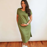 Invisible Zipper Midi Breastfeeding T-Shirt Dress | Milk & Baby