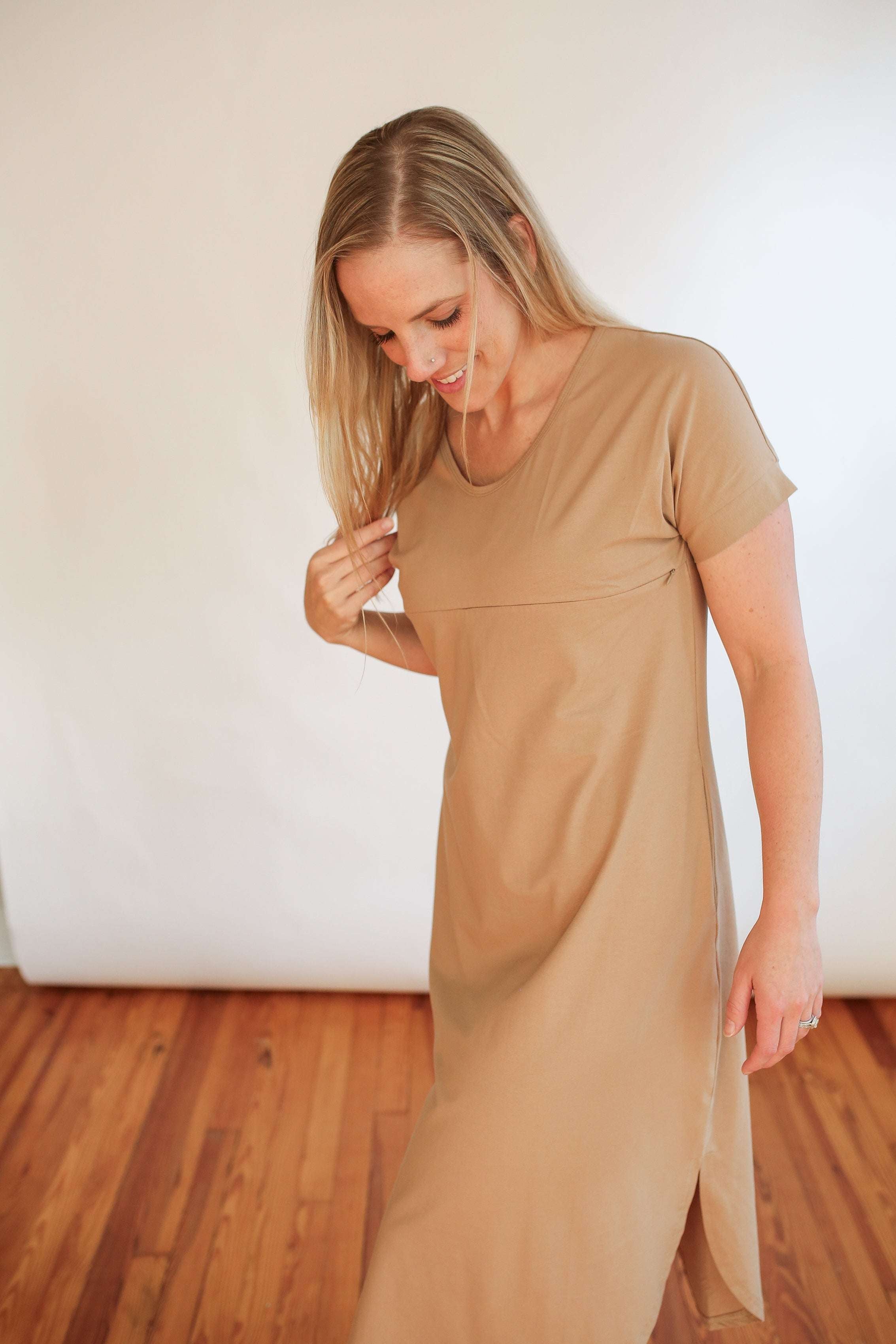 Invisible Zipper Midi Breastfeeding T-Shirt Dress | Milk & Baby