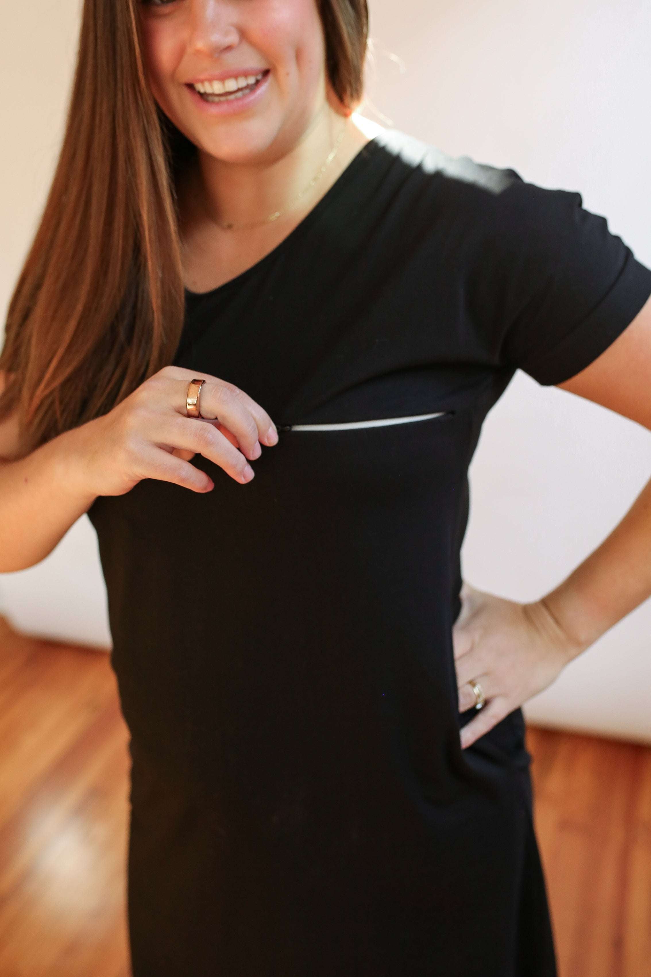 Invisible Zipper Midi Breastfeeding T-Shirt Dress | Milk & Baby