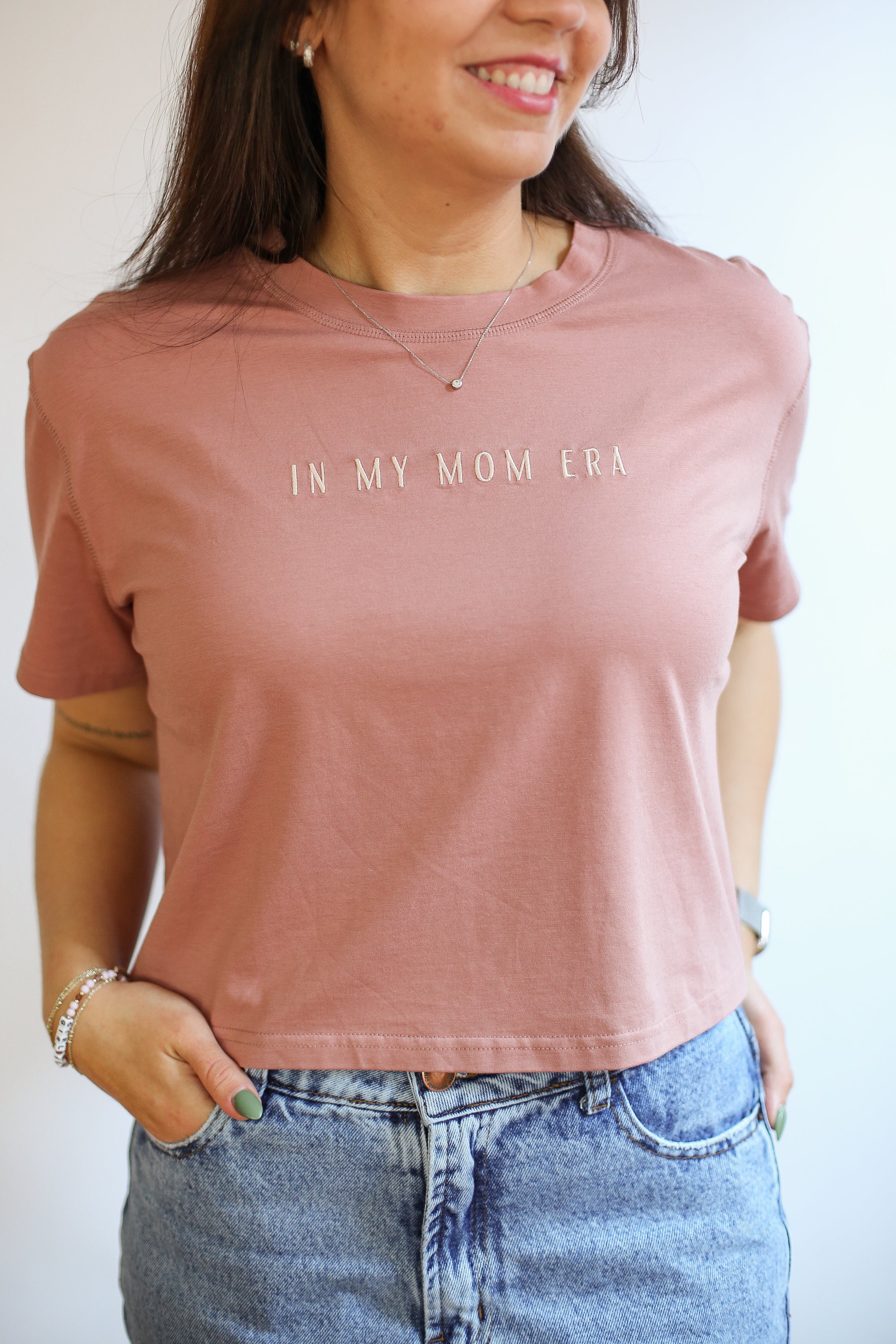 Cropped Embroidered Nursing Friendly Tee | Milk & Baby