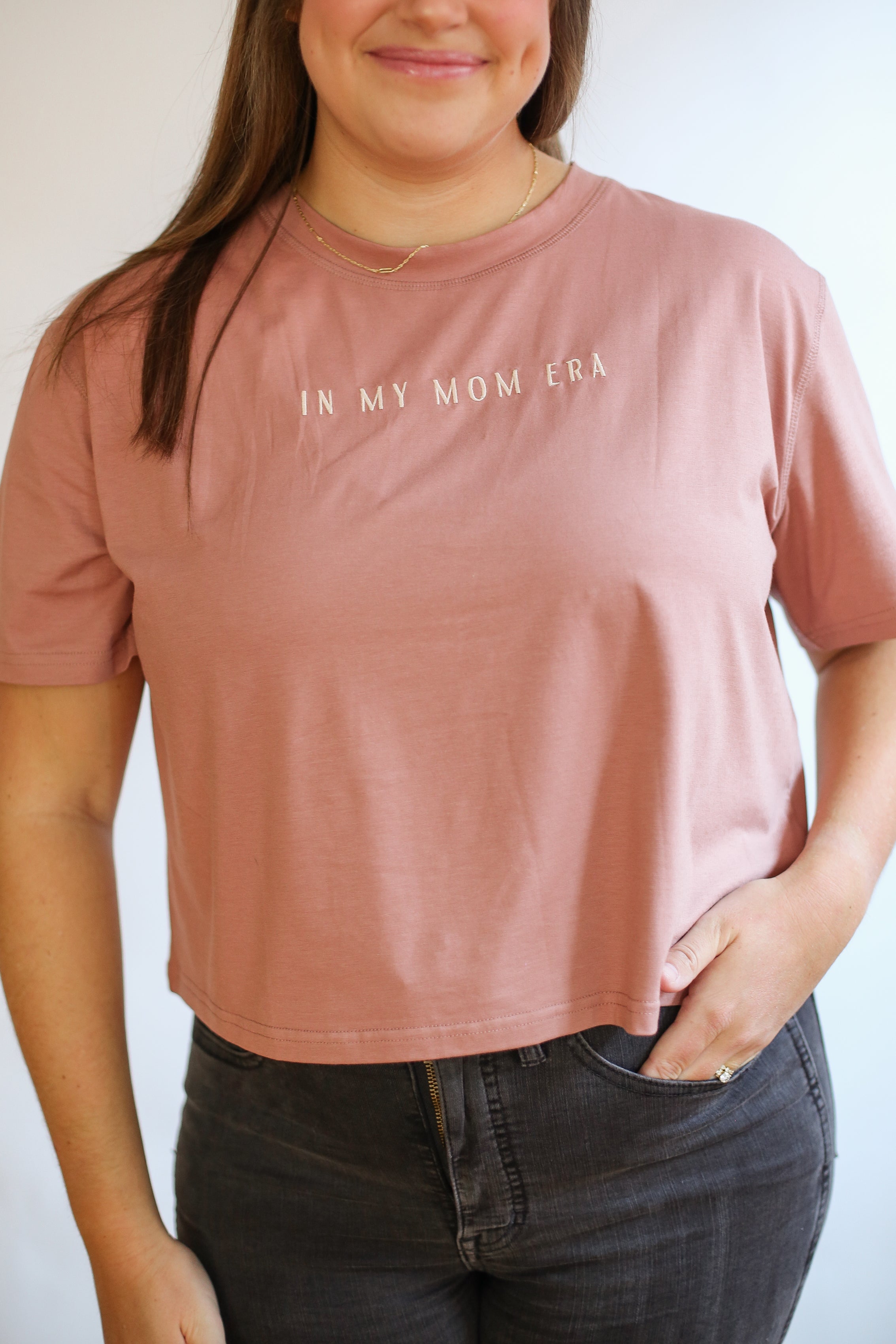 Cropped Embroidered Nursing Friendly Tee | Milk & Baby
