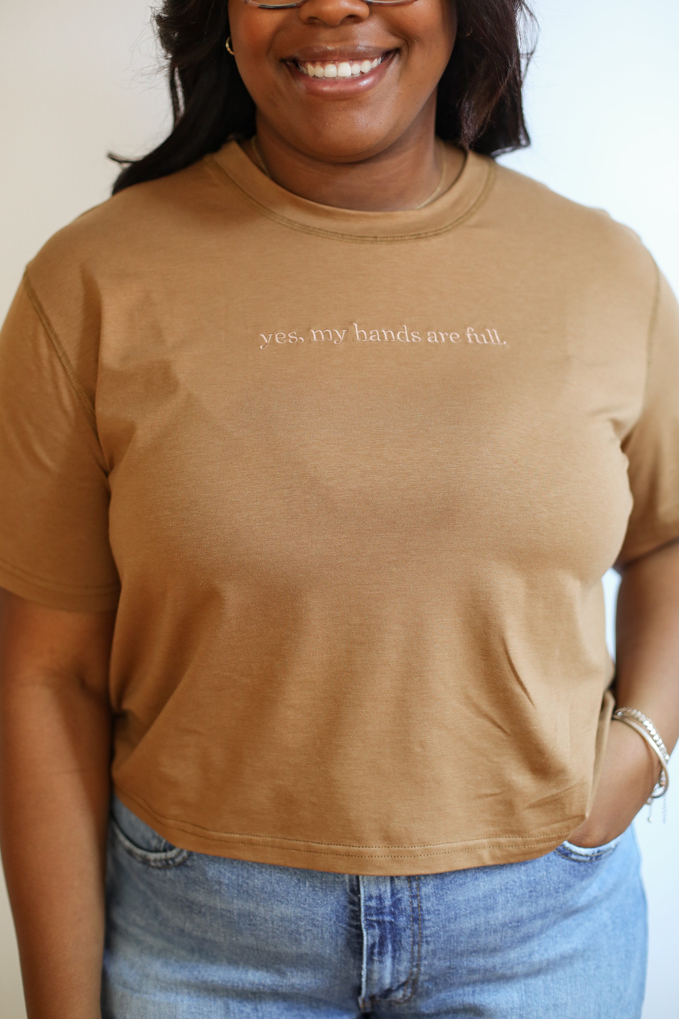 Cropped Embroidered Nursing Friendly Tee | Milk & Baby