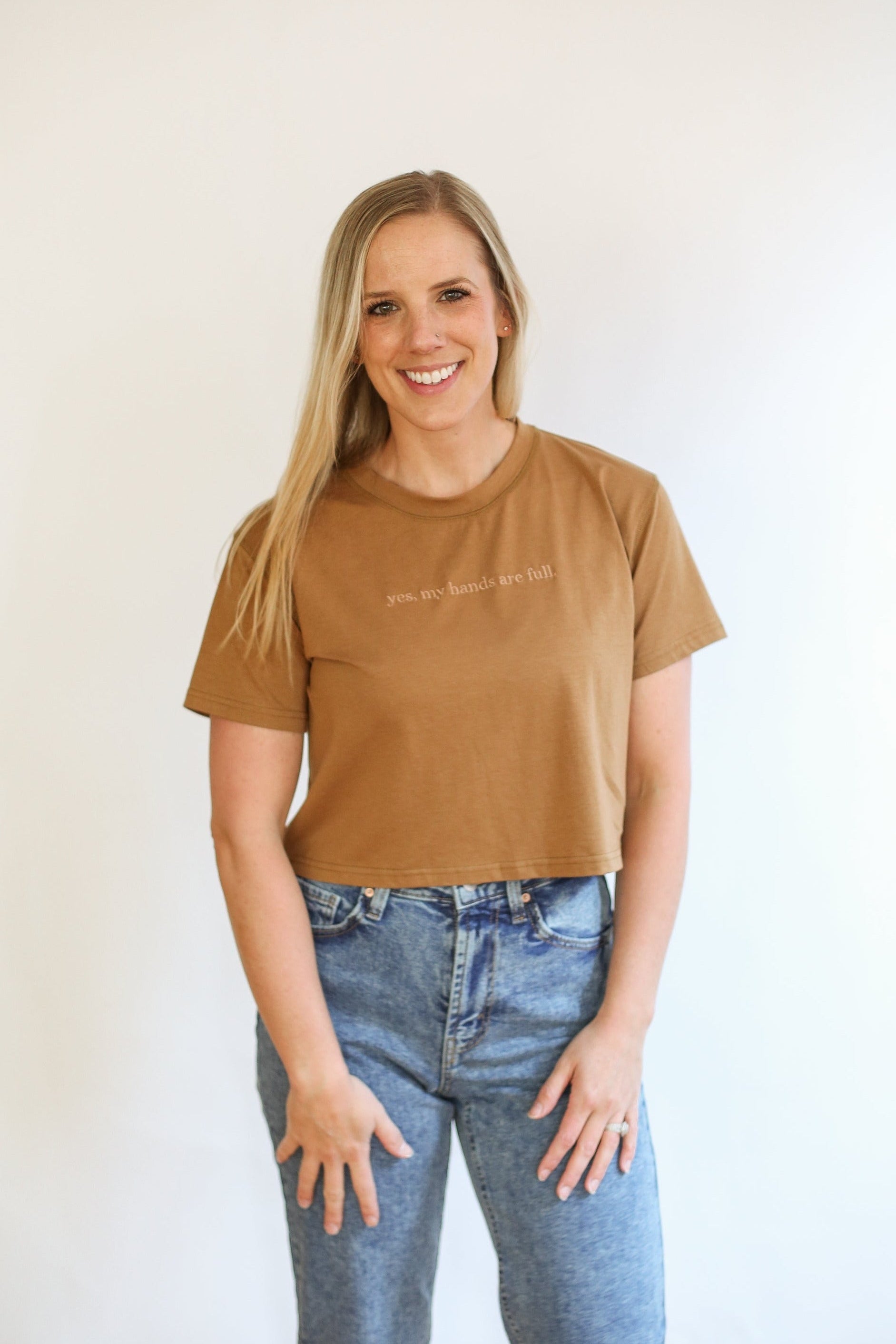 Cropped Embroidered Nursing Friendly Tee | Milk & Baby
