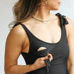 Ribbed One Piece Tie Shoulder Breastfeeding Swimsuit | Milk & Baby