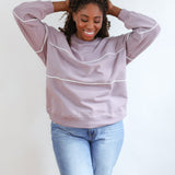 Relaxed Fit Invisible Zipper Breastfeeding Sweatshirt with Piping