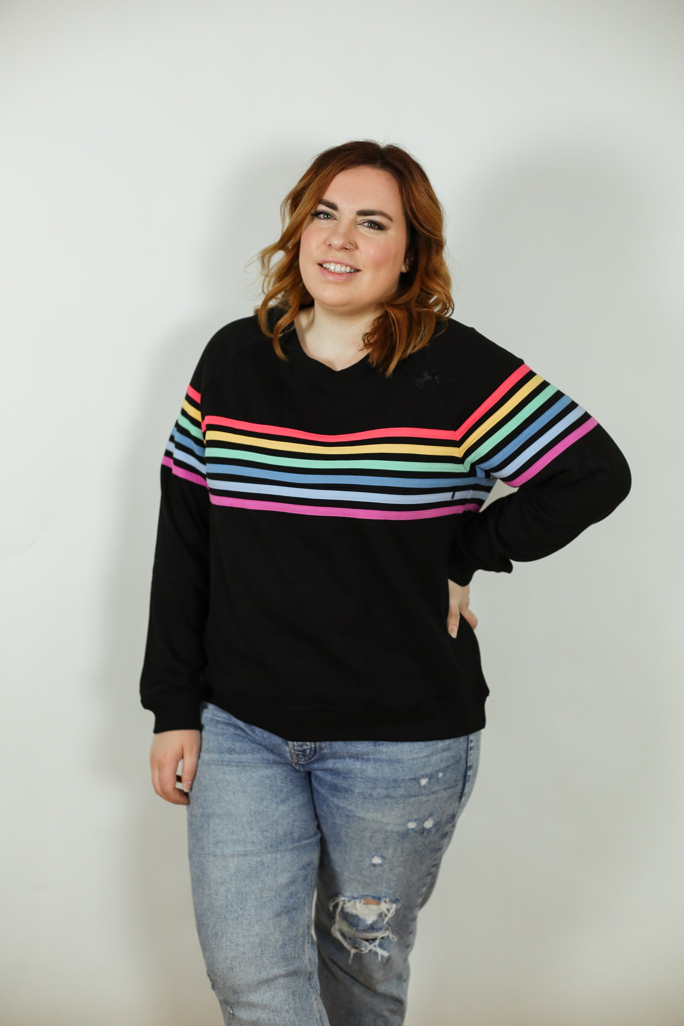 Six Stripe Invisible Zip Breastfeeding Sweatshirt | Milk & Baby