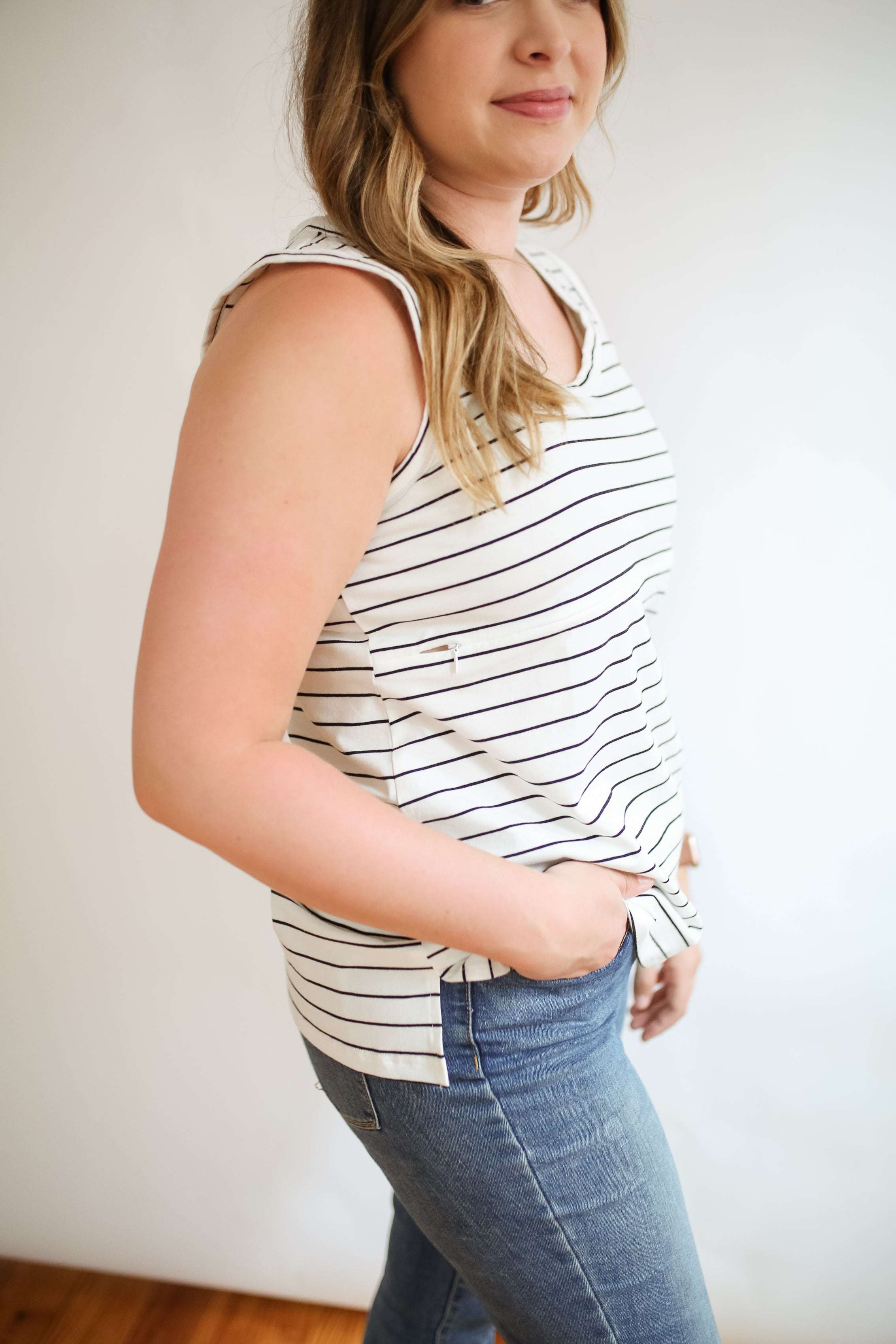 Stripe Invisible Zip Breastfeeding Tank Top Milk & Baby