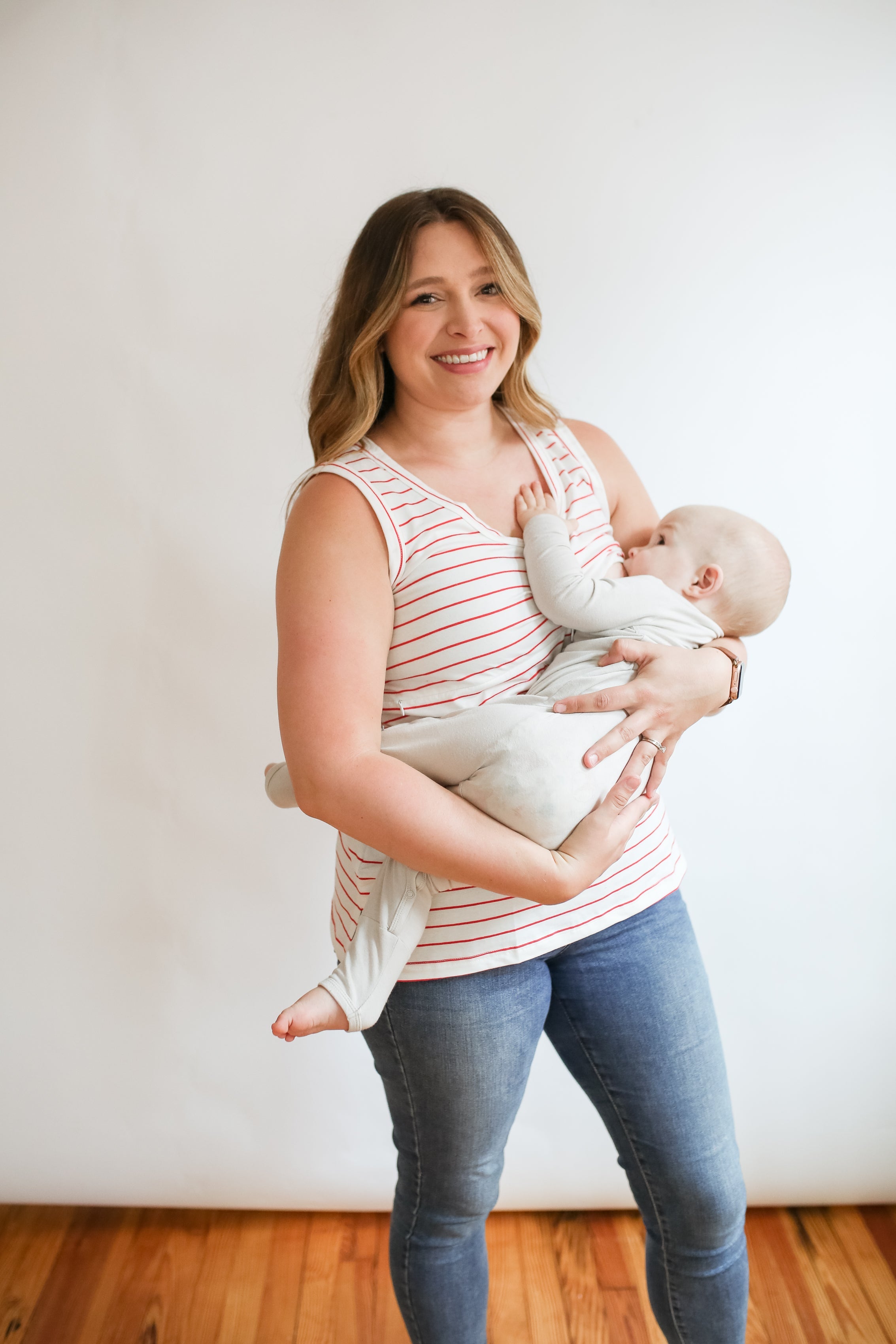 Stripe Invisible Zip Breastfeeding Tank Top - milk & baby