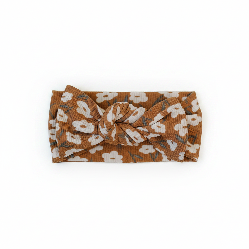 Mustard Floral Bamboo Head Wrap - Minimal Flat Lay