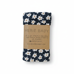 Navy Daisy Ribbed Bamboo Stretch Swaddle - Portrait
