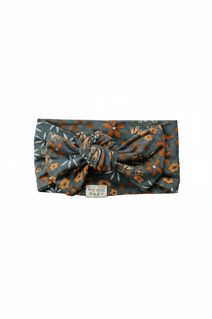 Navy Floral Bamboo Head Wrap - Portrait