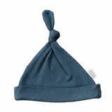 Navy Organic Ribbed Newborn Knot Hat - Portrait