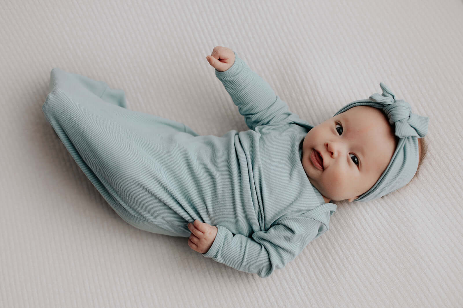 Blue Bird Ribbed Knotted Gown | Milk & Baby