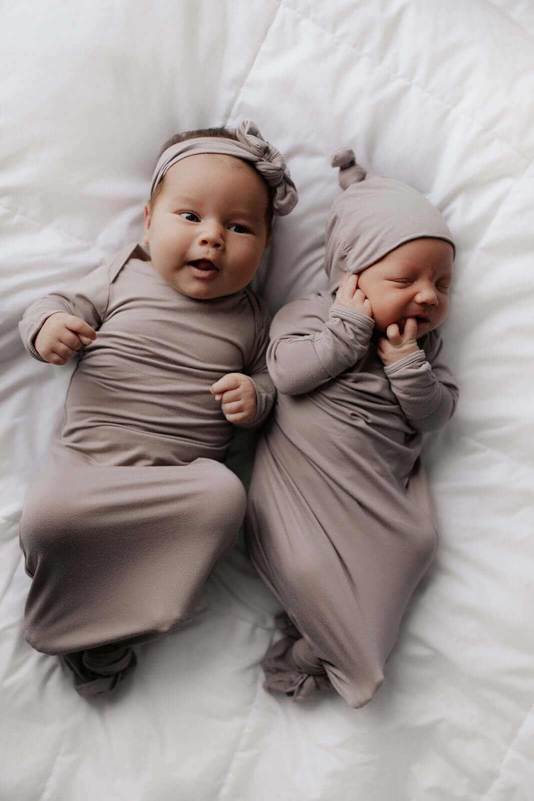 Harbor Mist Neutral Knotted Newborn Baby Gown | Milk & Baby