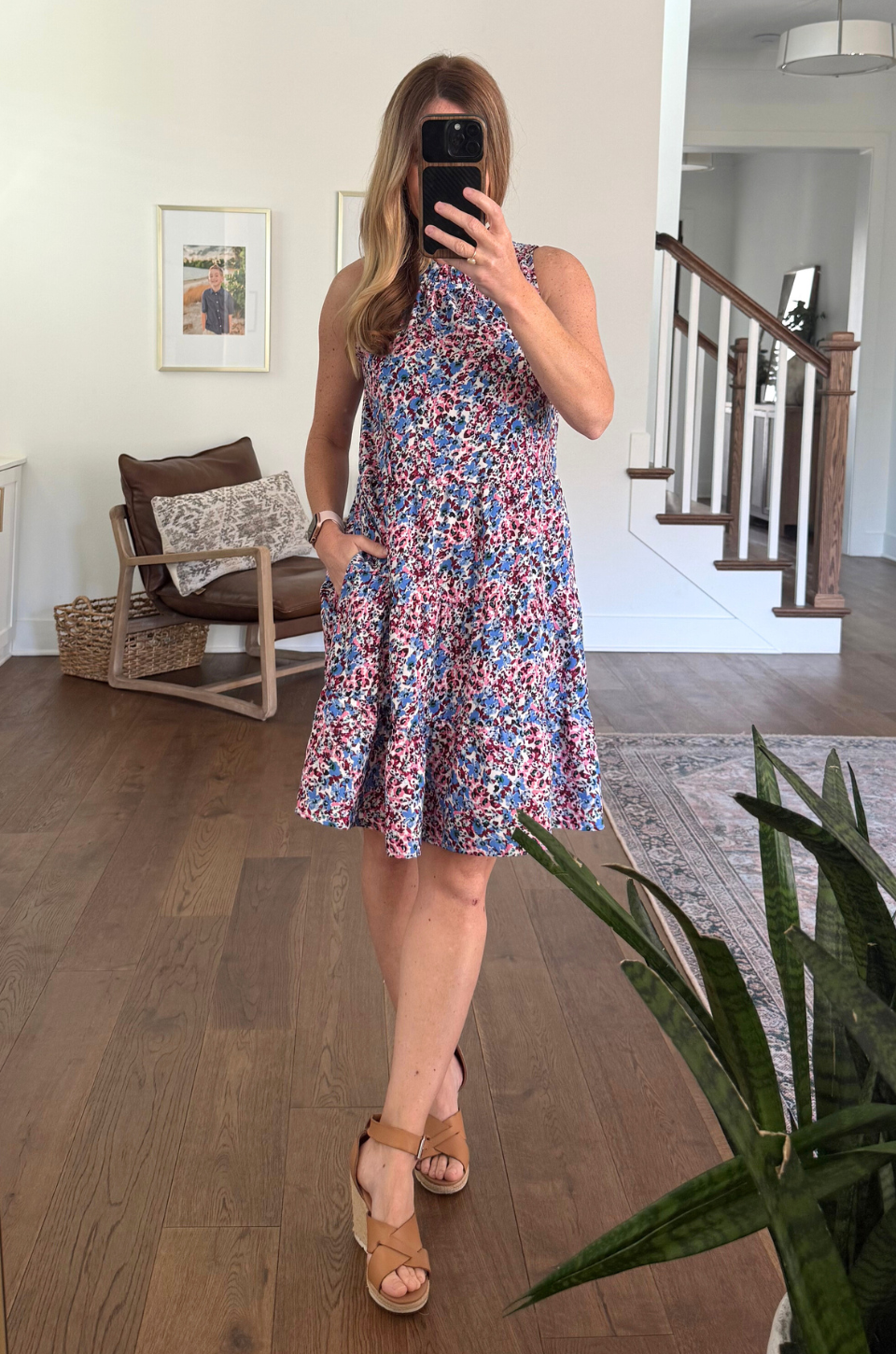 Knee Length Tie Back Bow Nursing Dress in Berry Garden - floral print detail