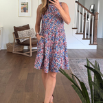 Knee Length Tie Back Bow Nursing Dress in Berry Garden - floral print detail
