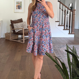 Knee Length Tie Back Bow Nursing Dress in Berry Garden - floral print detail