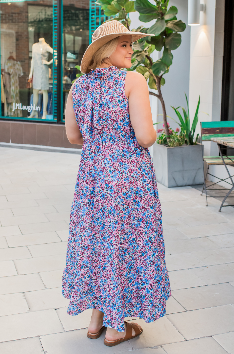 Tie Back Bow Nursing Dress in Berry Garden - side drape