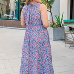 Tie Back Bow Nursing Dress in Berry Garden - side drape