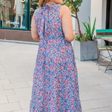 Tie Back Bow Nursing Dress in Berry Garden - side drape