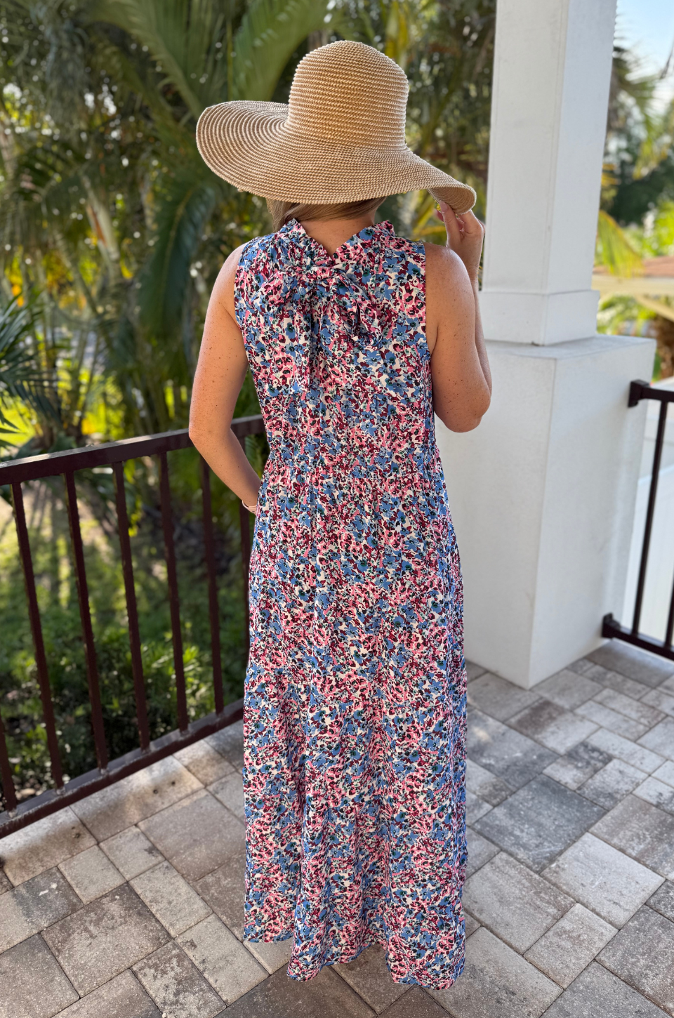 Tie Back Bow Nursing Dress in Berry Garden - back tie detail