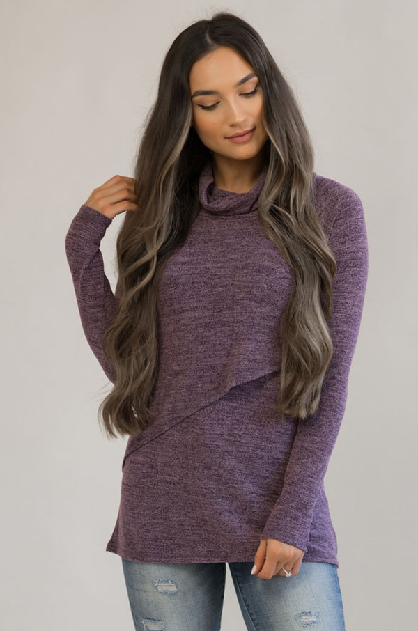 Nursing Sweater With Asymmetrical Flap | Purple Milk & Baby