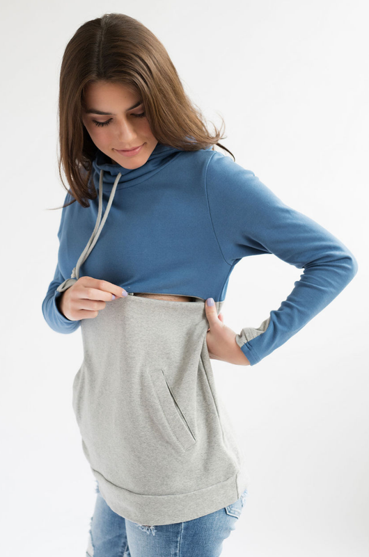 Nursing Sweatshirt Pullover | Blue & Grey Milk & Baby