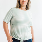 Striped Nursing T-Shirt With Front Tie | Mint/White Milk & Baby