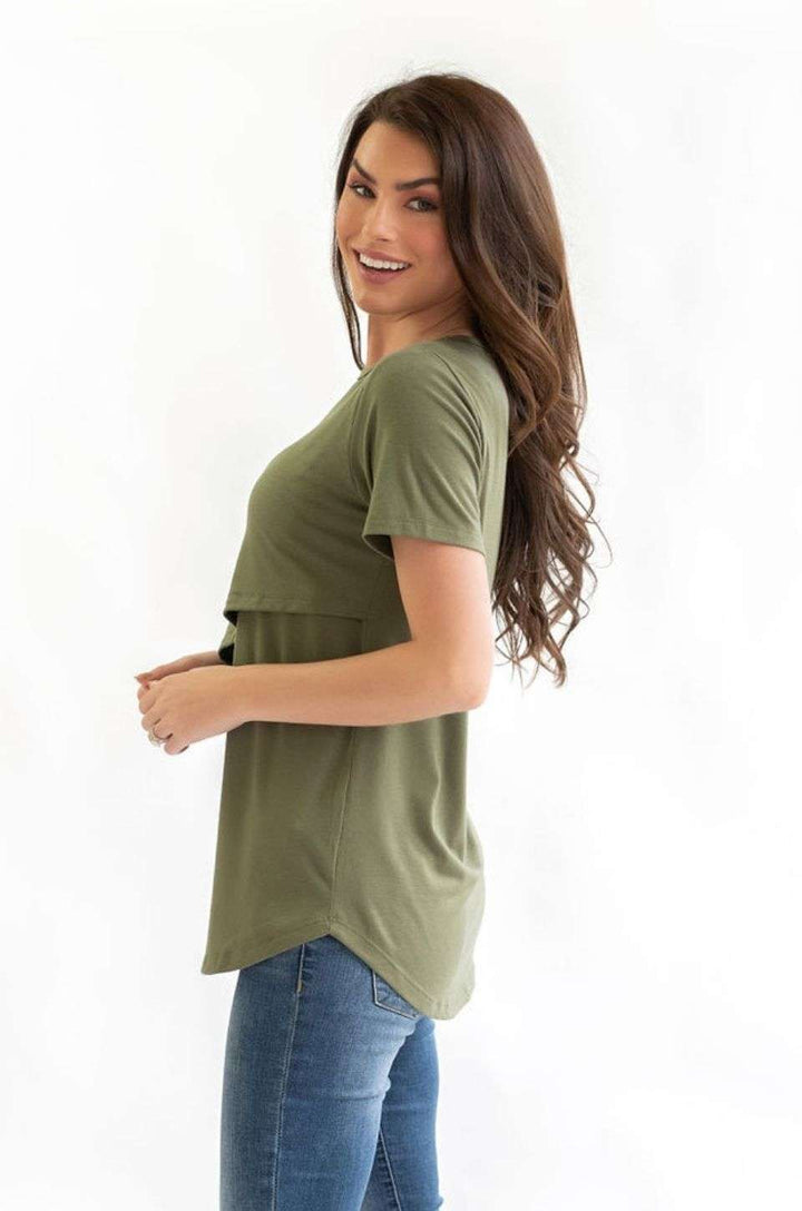 Nursing T-shirt With Asymmetrical Flap | Olive Green Milk & Baby