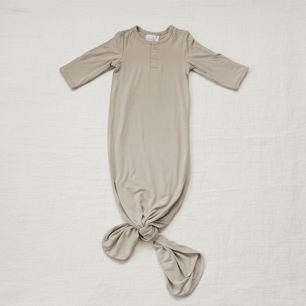 Oatmeal Bamboo Knot Gown - Minimal Flat Lay