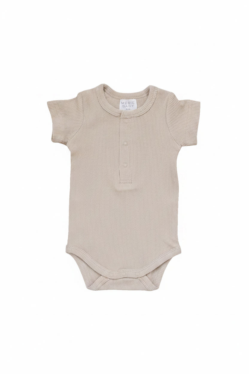 Oatmeal Organic Cotton Ribbed Snap Bodysuit - Portrait