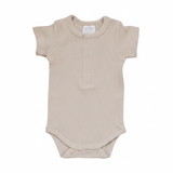Oatmeal Organic Cotton Ribbed Snap Bodysuit - Portrait