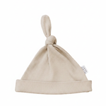 Oatmeal Organic Ribbed Newborn Knot Hat - Portrait