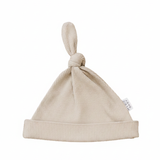 Oatmeal Organic Ribbed Newborn Knot Hat - Portrait