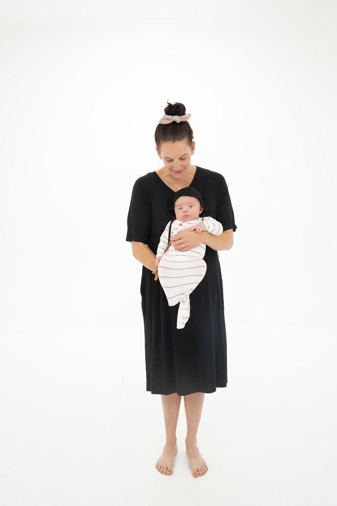Onyx Striped Everything Knotted Newborn Gown | Milk & Baby