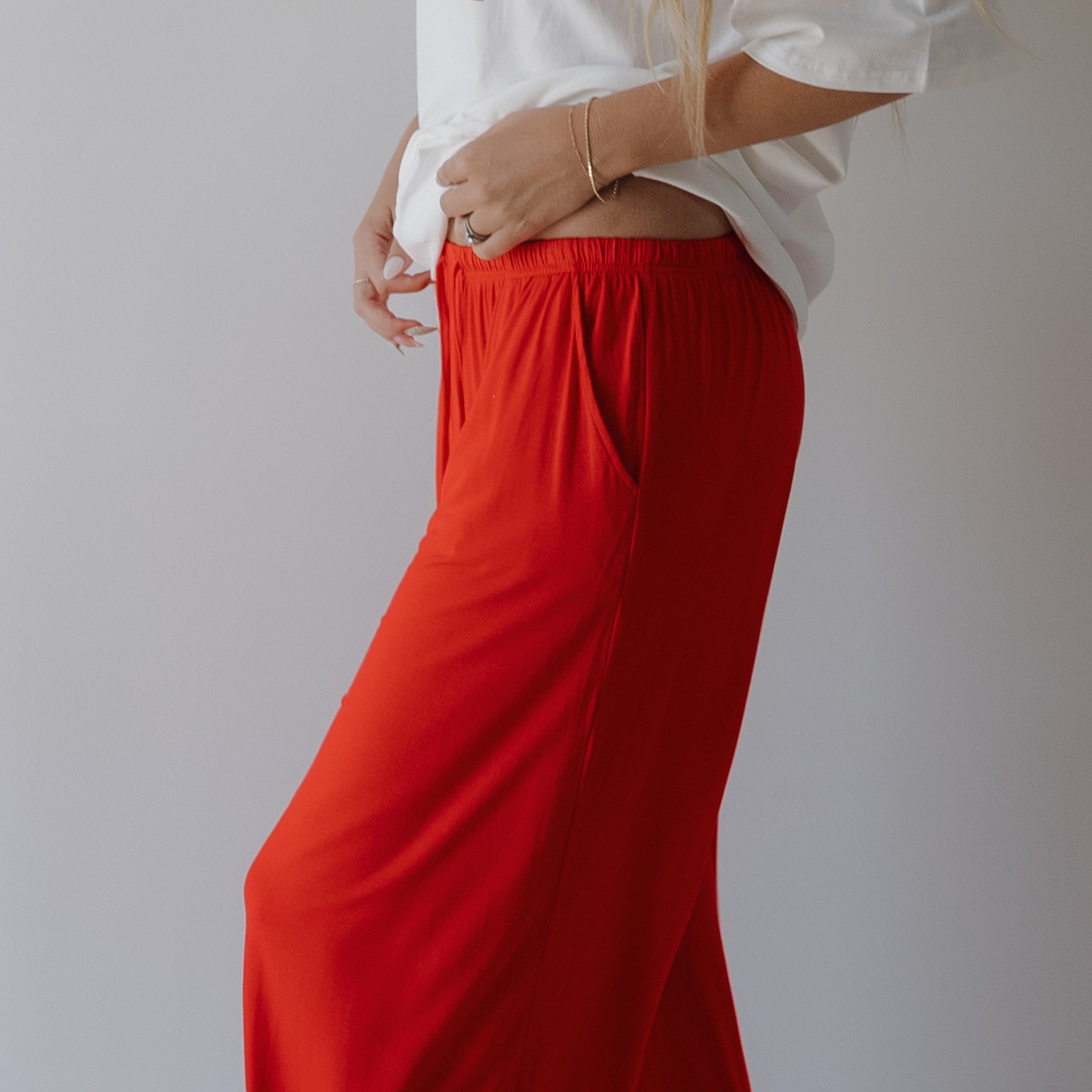 Cherry Red | Women's Bamboo Wide Leg Pants