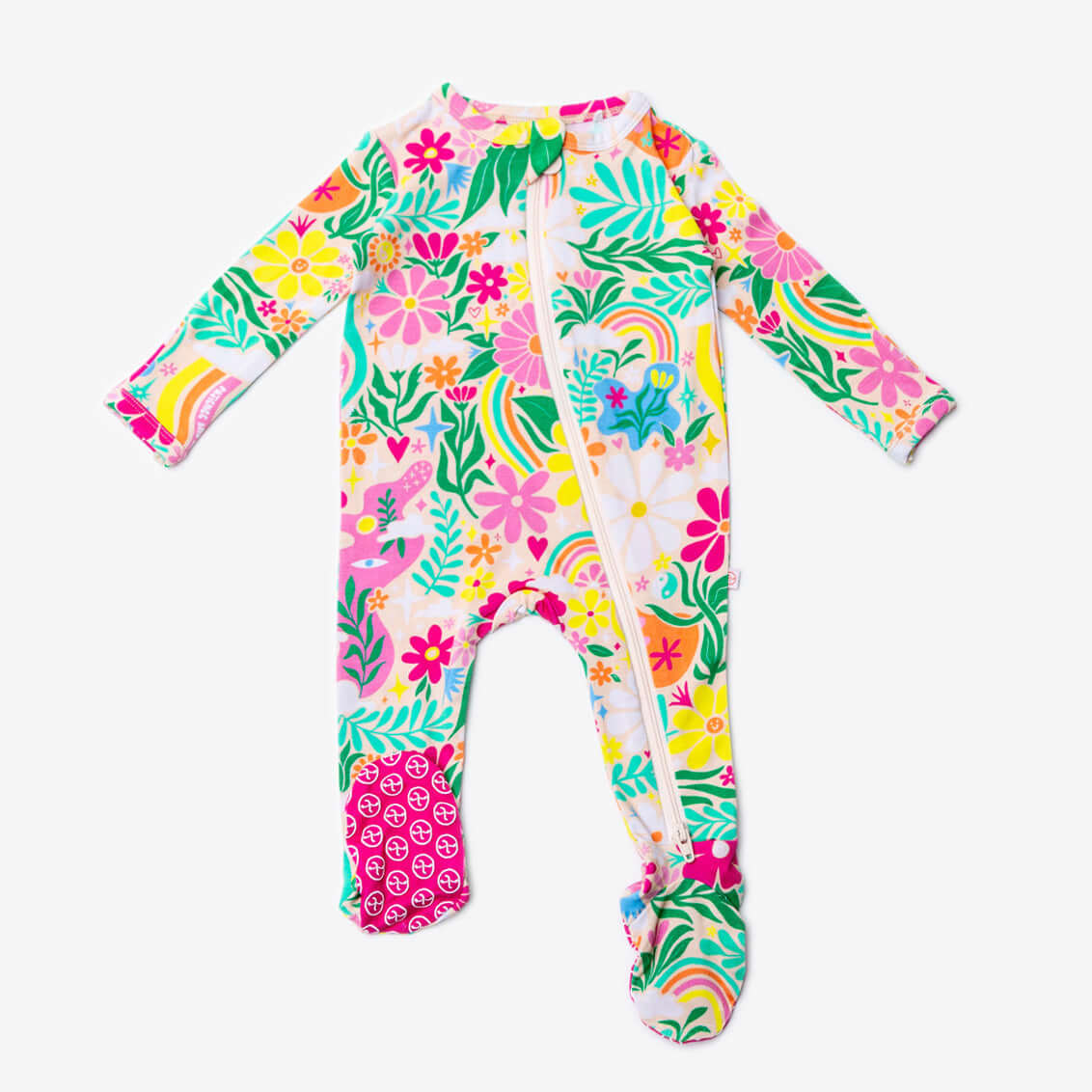 Rainbow Daisy Babe | Bamboo Footie Onesie Sleeper | "Patience & Kindness" | Milk & Baby