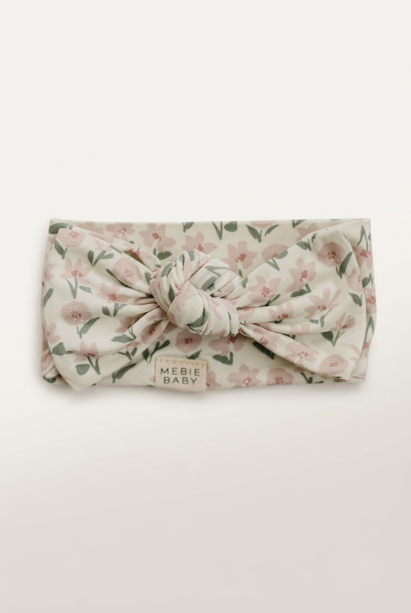 Pink Petal Floral head wrap with more space and a subtle background