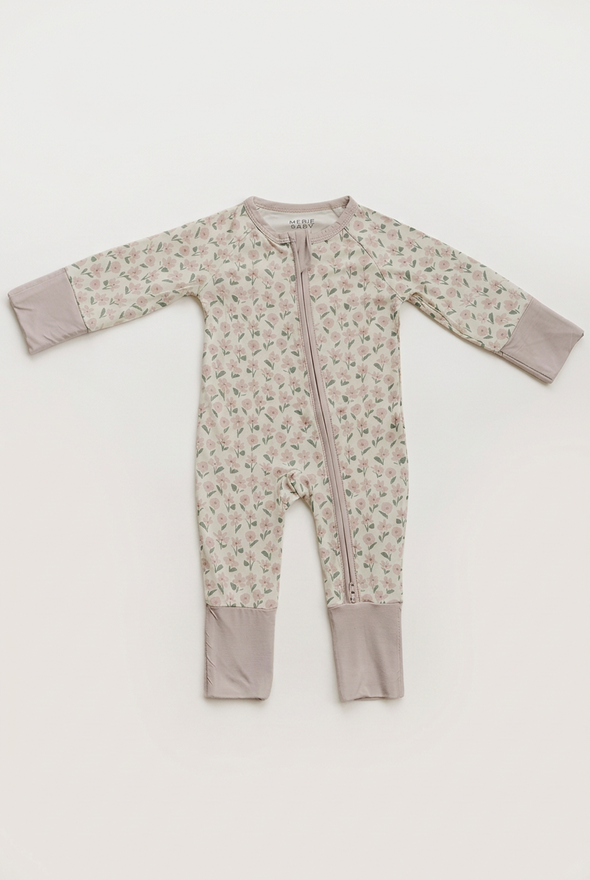 Pink Petal Floral sleeper with more space and a subtle background