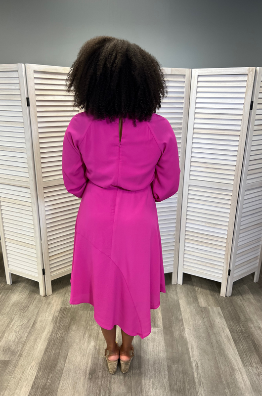 Long Sleeve Crepe Belted Midi Dress | Hot Fuchsia Milk & Baby