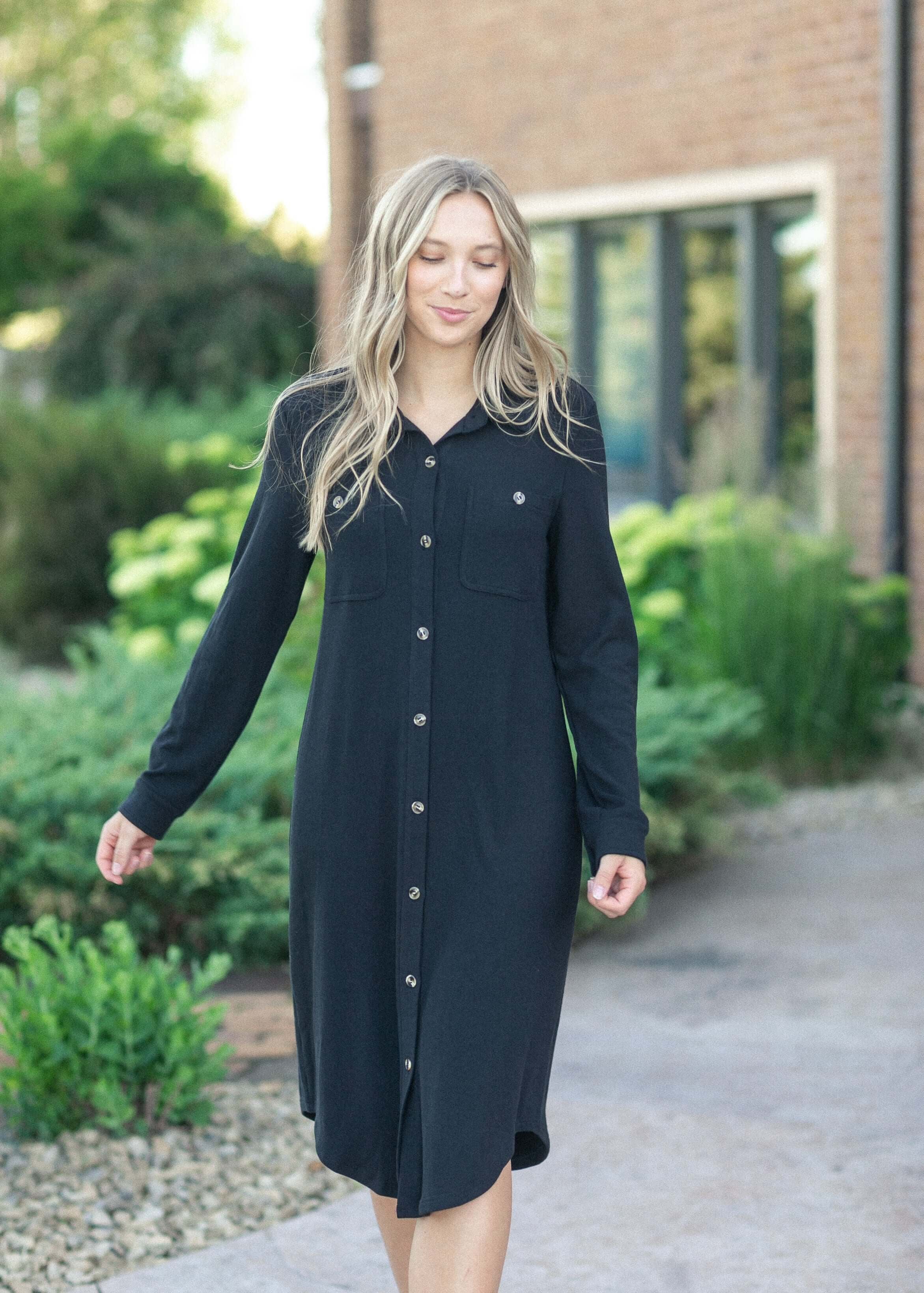 Teagan Black Ultra Soft Shirt Dress | Milk & Baby