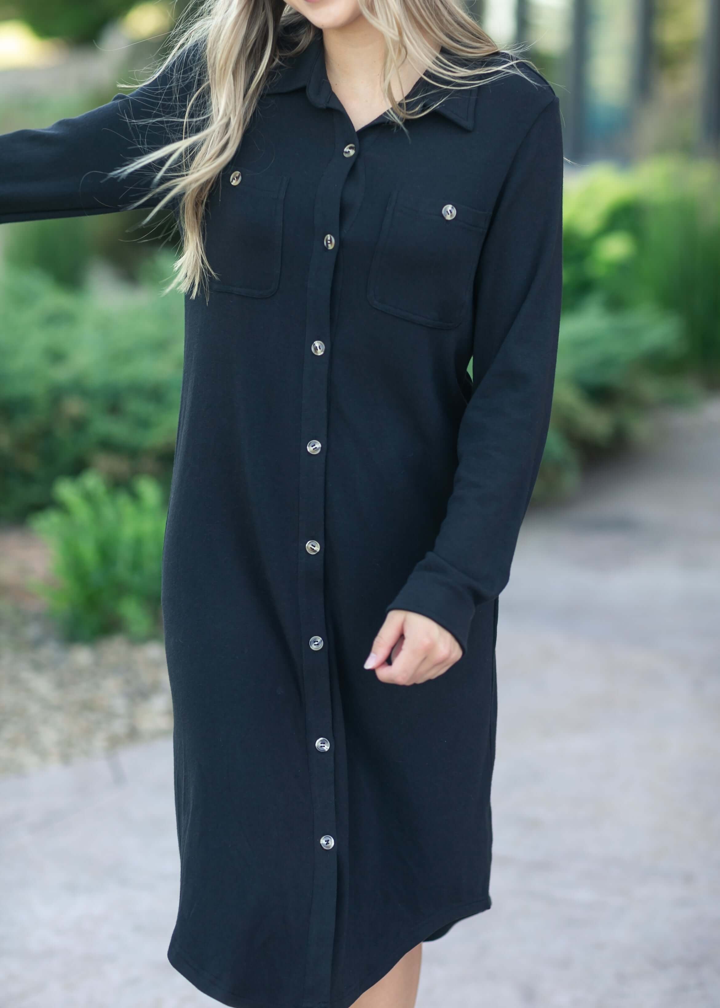 Teagan Black Ultra Soft Shirt Dress | Milk & Baby