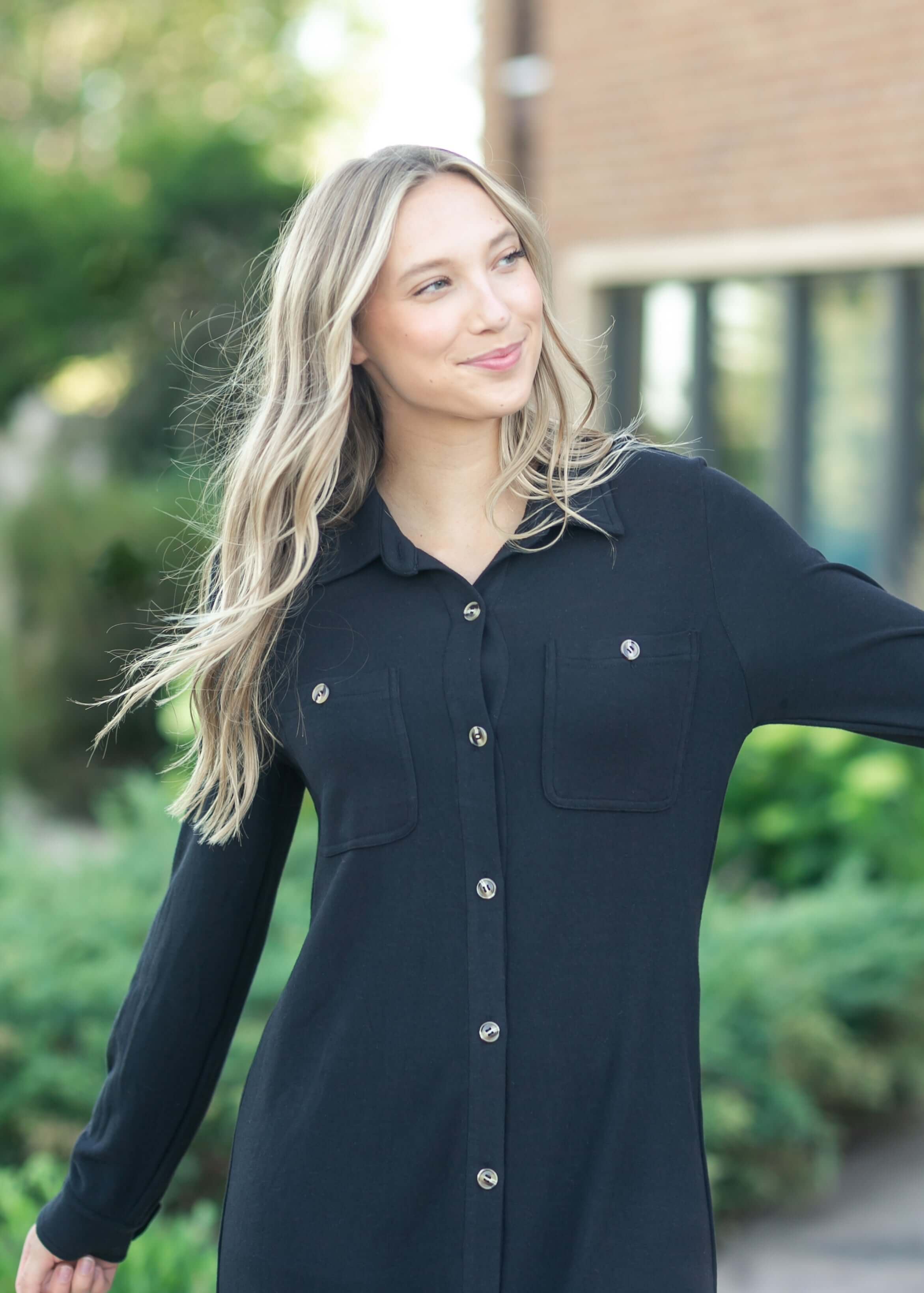 Teagan Black Ultra Soft Shirt Dress | Milk & Baby