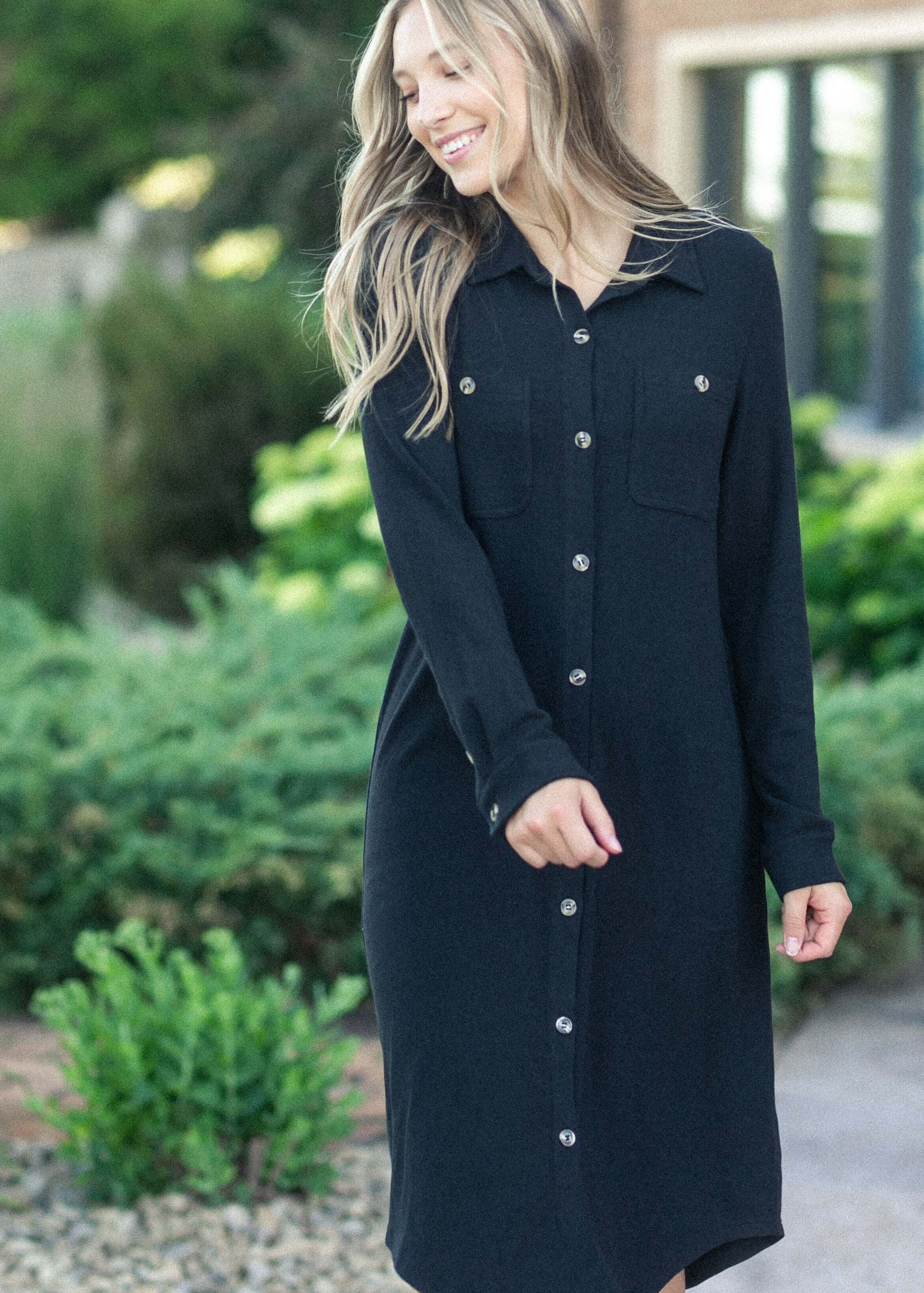 Teagan Black Ultra Soft Shirt Dress | Milk & Baby
