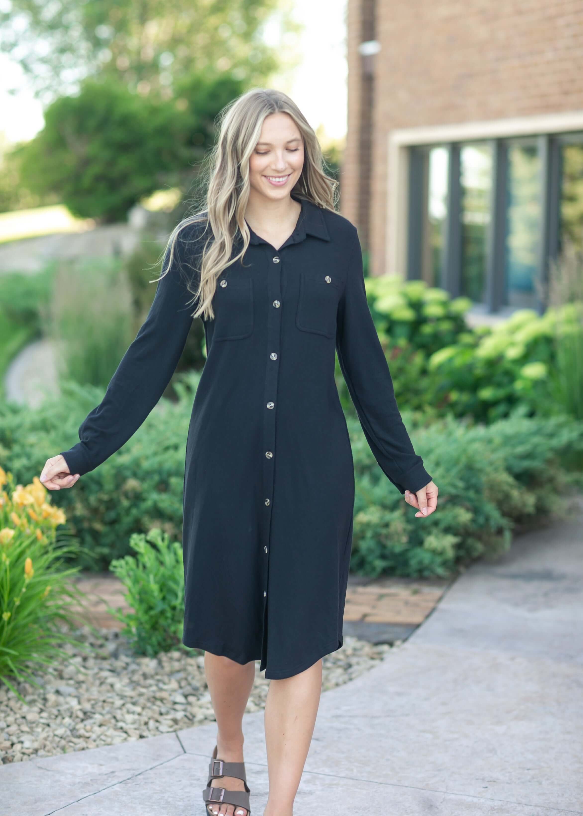 Teagan Black Ultra Soft Shirt Dress | Milk & Baby