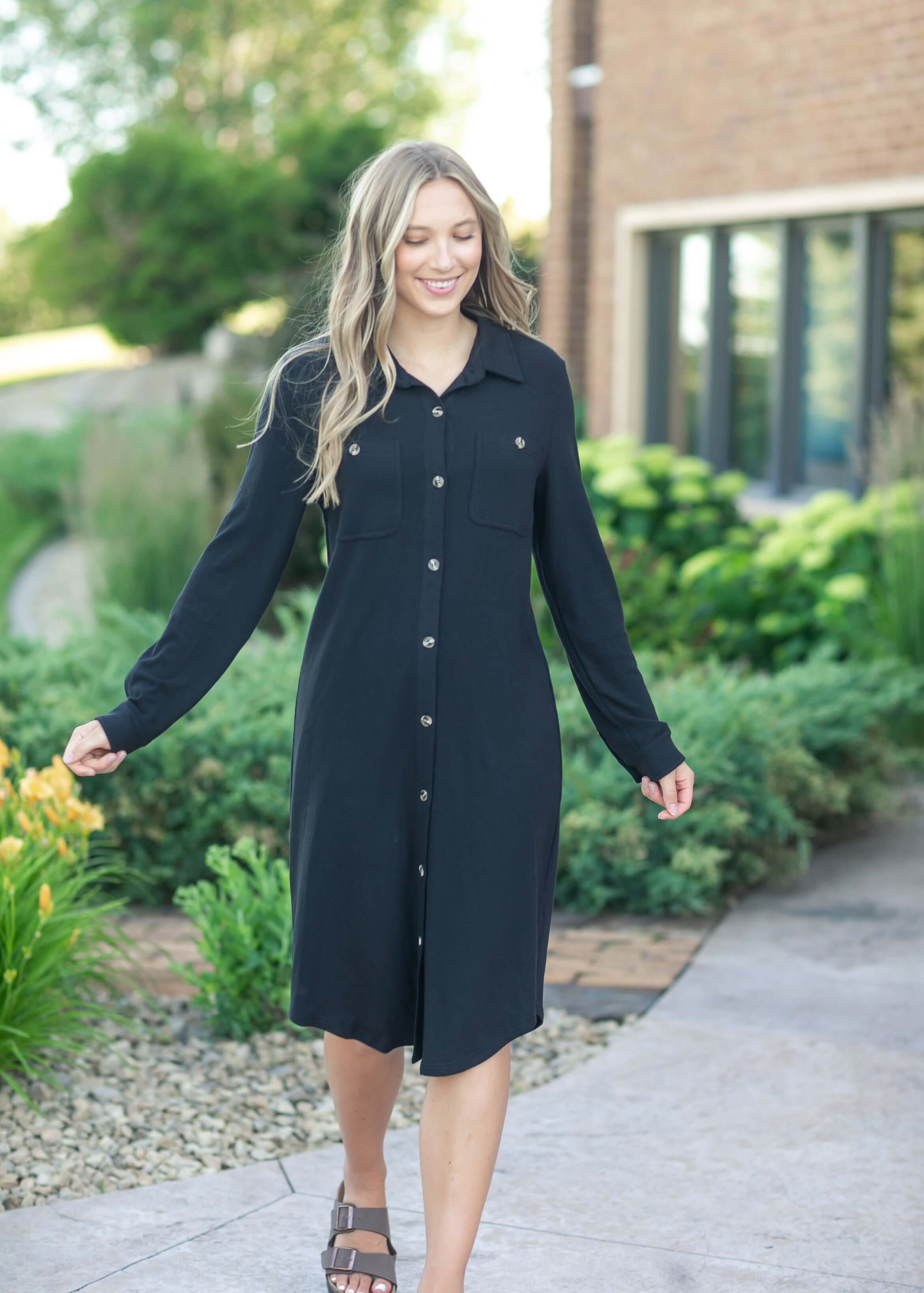 Teagan Black Ultra Soft Shirt Dress | Milk & Baby