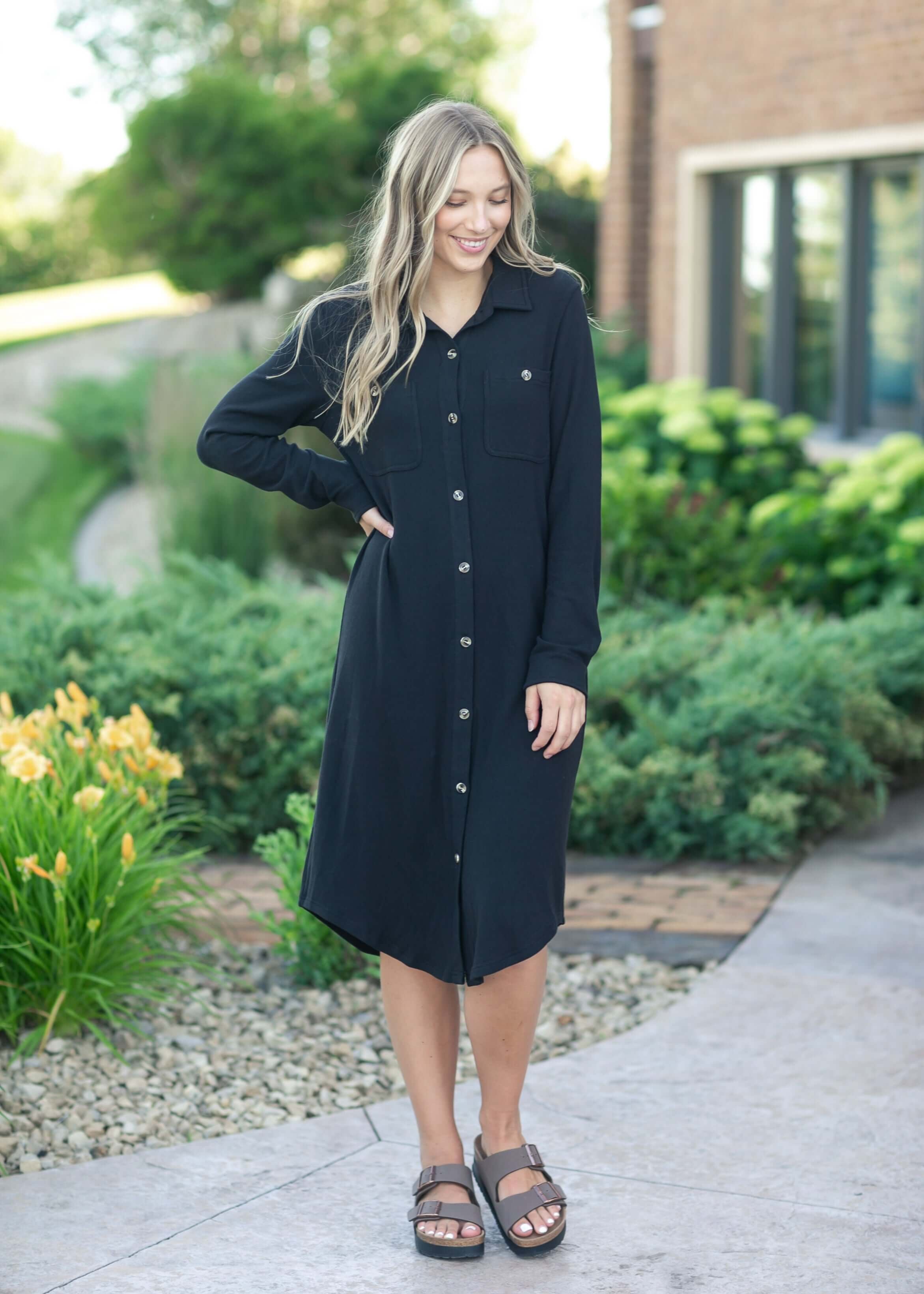 Teagan Black Ultra Soft Shirt Dress | Milk & Baby
