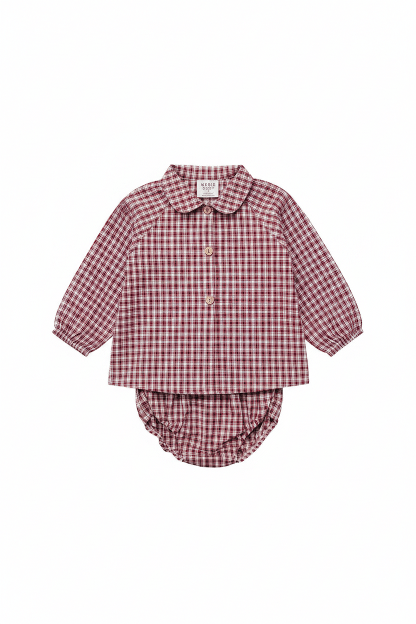 Red Gingham Peter Pan Collar Bloomer Set - Portrait