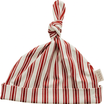 Red Stripe newborn knot hat with extra spacing