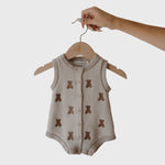 Teddy | Knit Romper with embroidered teddy bears, functional buttons, and snap closures | milk & baby